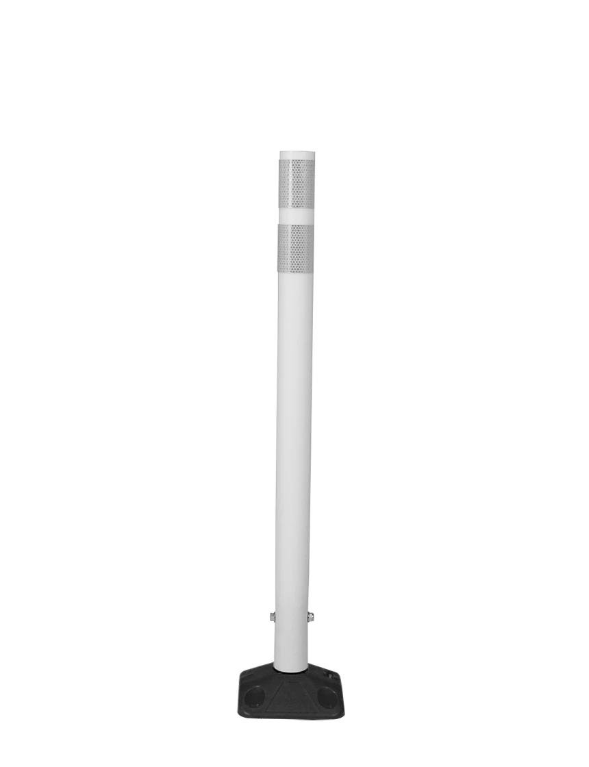 36\" White Round Delineator w/ Black Base \u0026 2 White Reflective Collars \u0026 Concrete Mounting Hardware