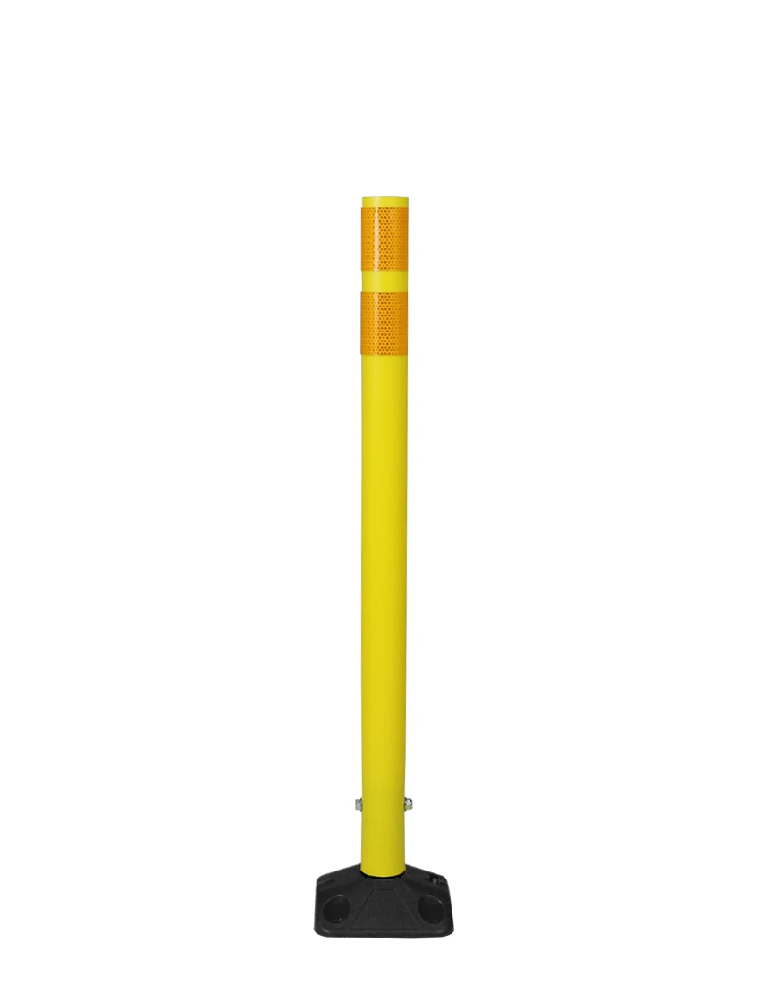 36\" Yellow Round Delineator w/ Black Base \u0026 2 Yellow Reflective Collars \u0026 Adhesive Mounting