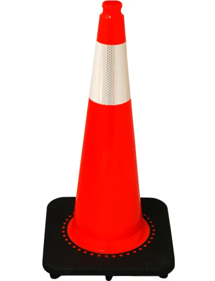 Slim Line Orange 28\" 7 lbs JBC Black Base Traffic Cone w/ Single 6\" Reflective Collars