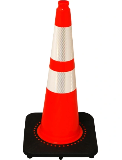 Slim Line Orange 28\" 7 lbs JBC Black Base Traffic Cone w/ 6\" \u0026 4\" Reflective Collars