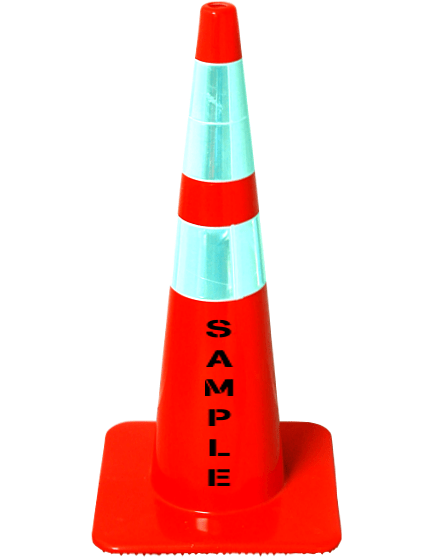 Orange 28\" Lakeside Plastics Traffic Cone, 5 lbs Lite Weight Solid Orange w/ 6\" \u0026 4\" Reflective Collars | Double Sided Lettering