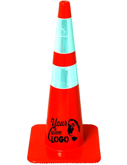 Orange 28\" Lakeside Plastics Traffic Cone, 5 lbs Lite Weight Solid Orange w/ 6\" \u0026 4\" Reflective Collars | Full Color Graphic