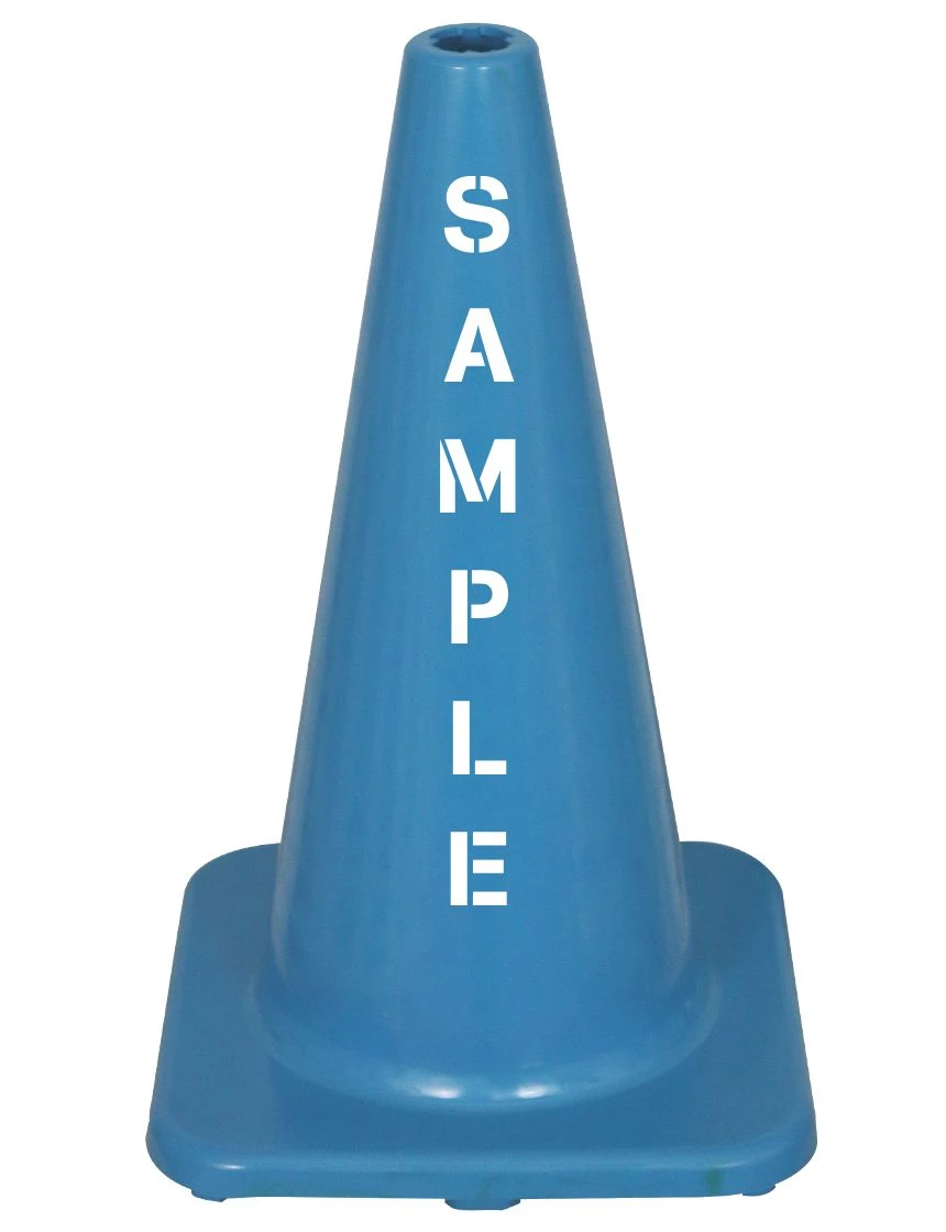 Solid Blue, 18\" Economy Cone with Double Sided Custom Lettering