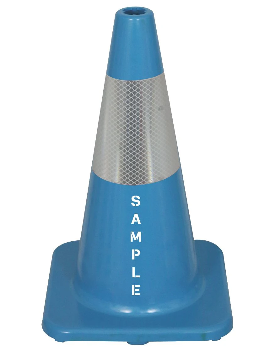 Solid Blue, 18\" Economy Cone w/ 6\" Reflective Collar \u0026 Custom Lettering