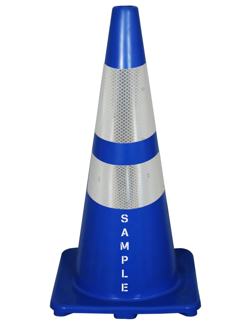 Solid Blue, 28\", 5 lbs, Economy Cone w/ 6\" \u0026 4\" Reflective Collars \u0026 Double Sided Custom Lettering