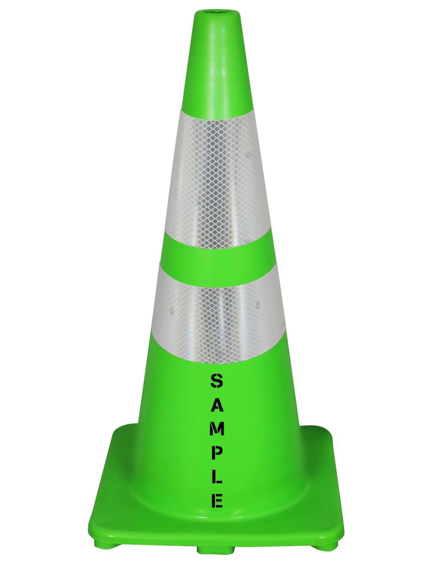Solid Lime 28\", 5 lbs, Economy Cone with 6\" \u0026 4\" Reflective Collars and Double Sided Custom Lettering