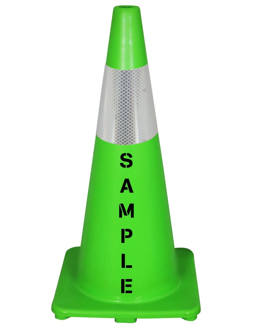 Solid Lime 28\", 5 lbs, Economy Cone with 6\" Reflective Collar and Double Sided Custom Lettering