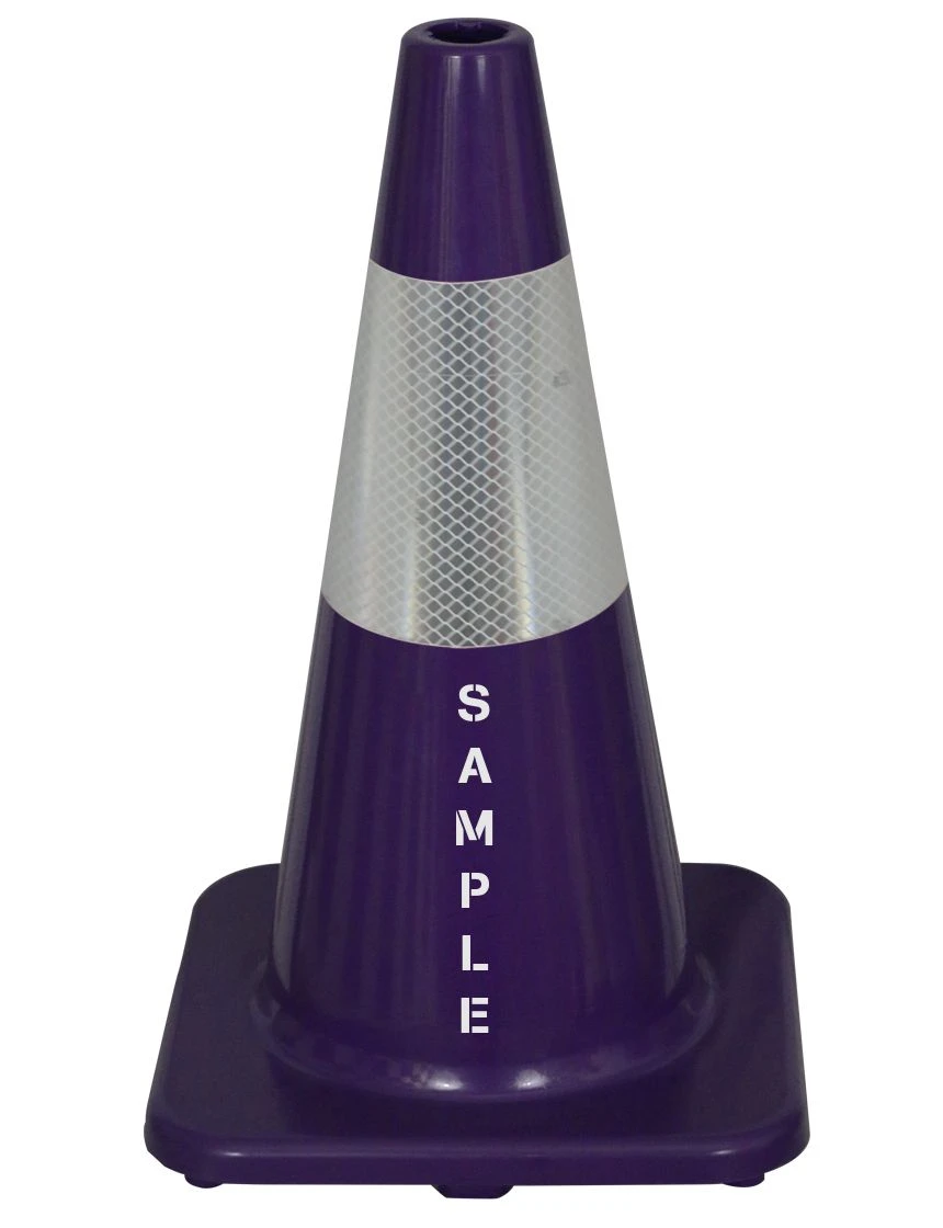 Solid Purple, 18\" Economy Cone w/ 6\" Reflective Collar \u0026 Double Sided Custom Lettering