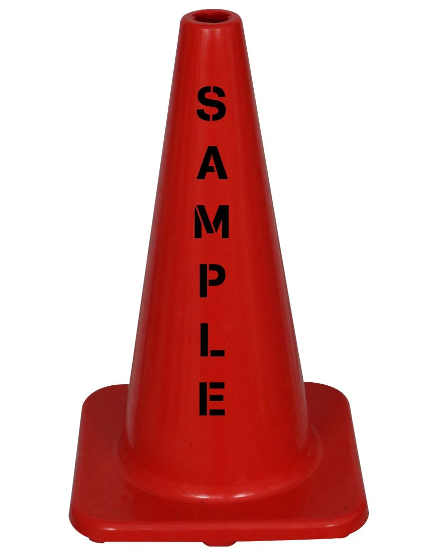Solid Red, 18\" Economy Cone with Double Sided Custom Lettering