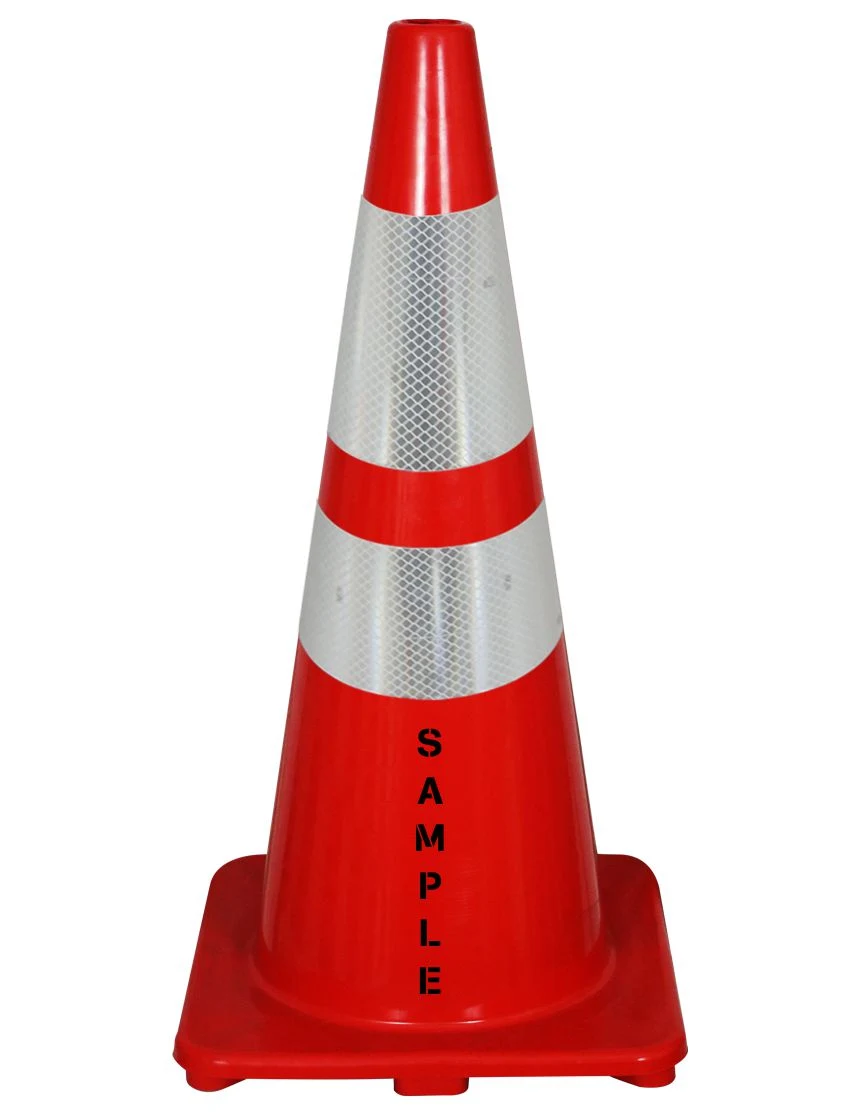 Solid Red 28\", 5 lbs, Economy Cone with 6\" \u0026 4\" Reflective Collars and Double Sided Custom Lettering