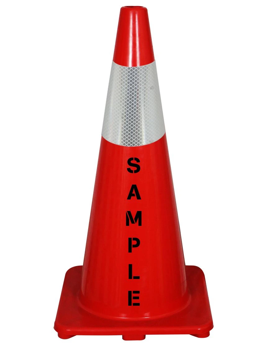 Solid Red 28\", 5 lbs, Economy Cone with 6\" Reflective Collar and Custom Lettering