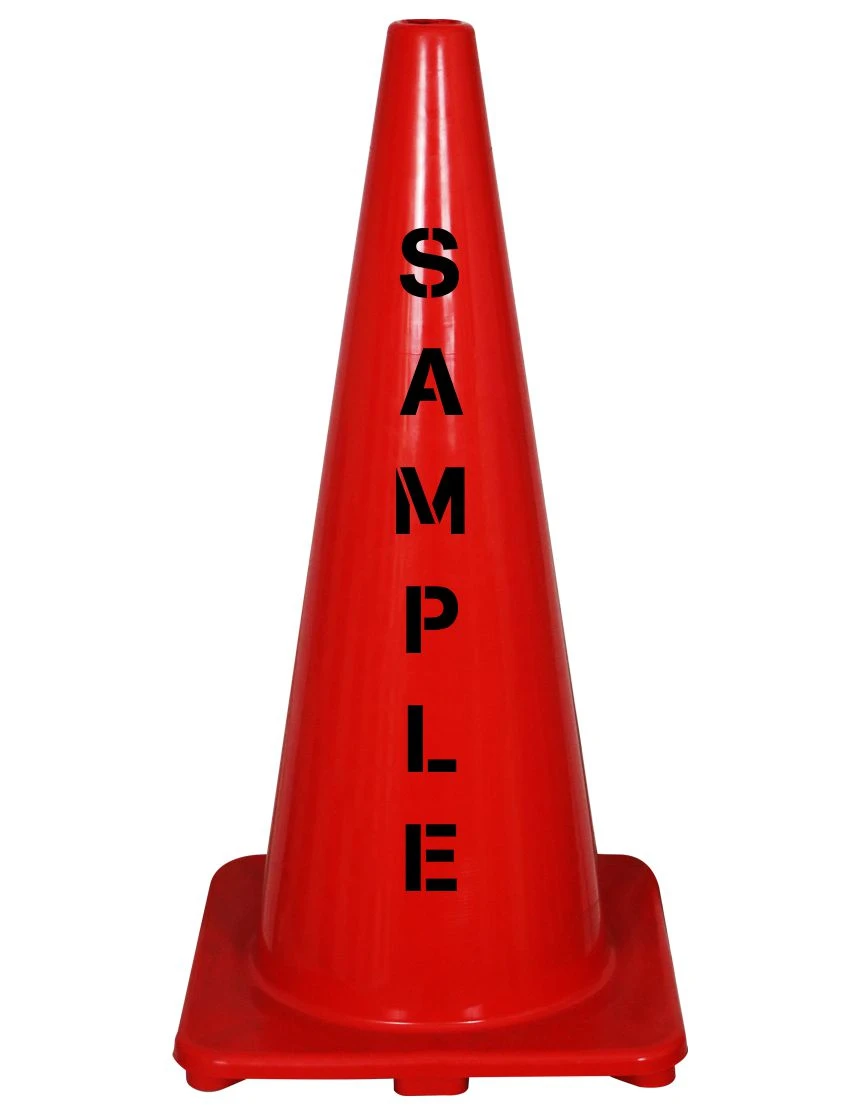 Solid Red 28\", 5 lbs, Economy Cone with Double Sided Custom Lettering