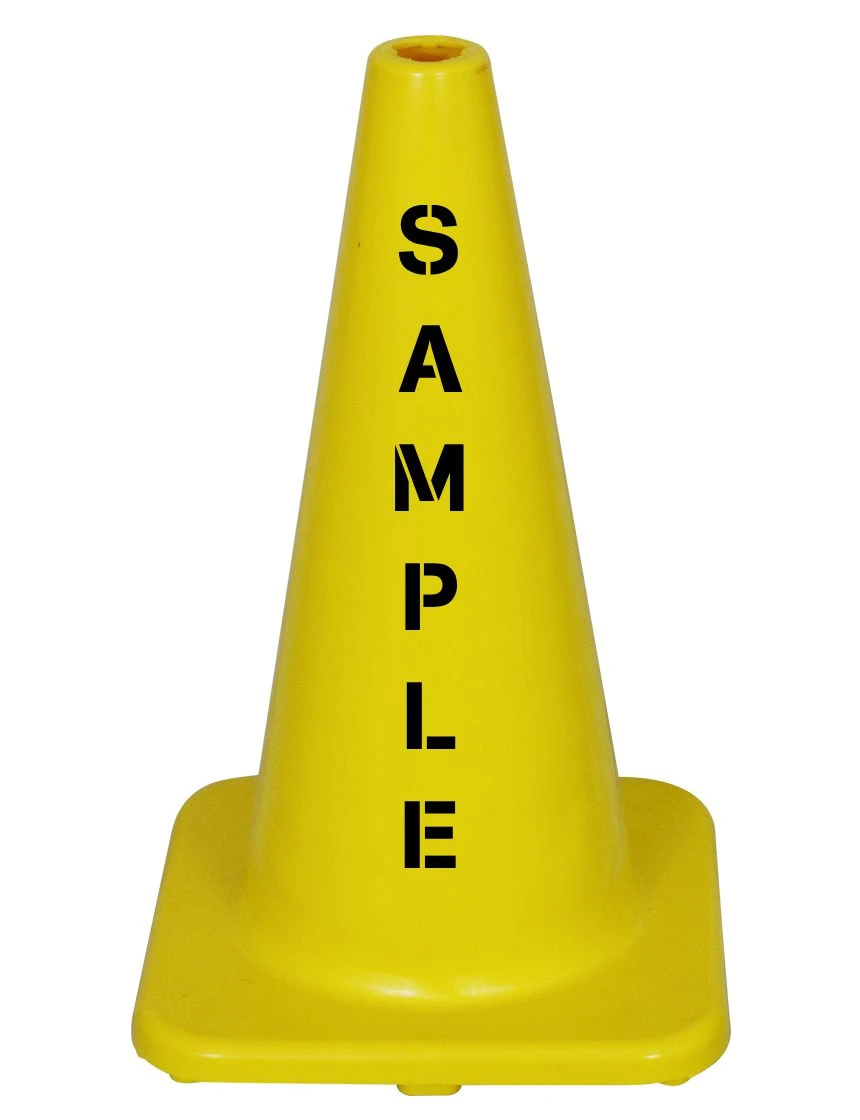 Solid Yellow, 18\" Economy Cone with Double Sided Custom Lettering