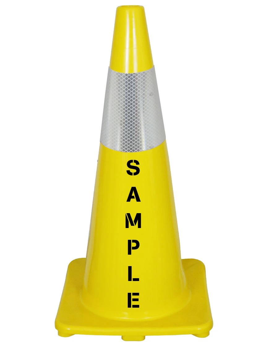 Solid Yellow 28\", 5 lbs, Economy Cone with 6\" Reflective Collar and Custom Lettering