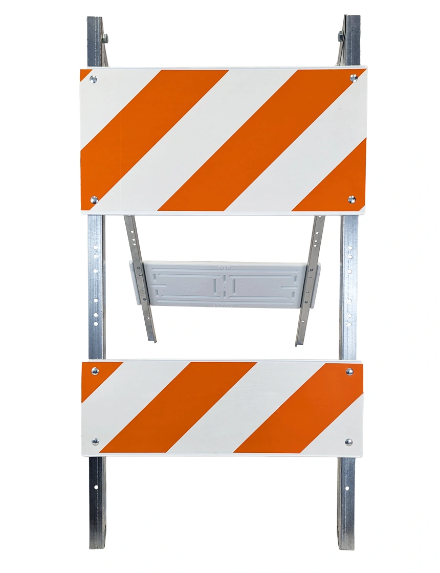 economy plastic steel barricade engineer grade eg type ii one 12 in one 6 in tall reflector per side with Full Color Graphic