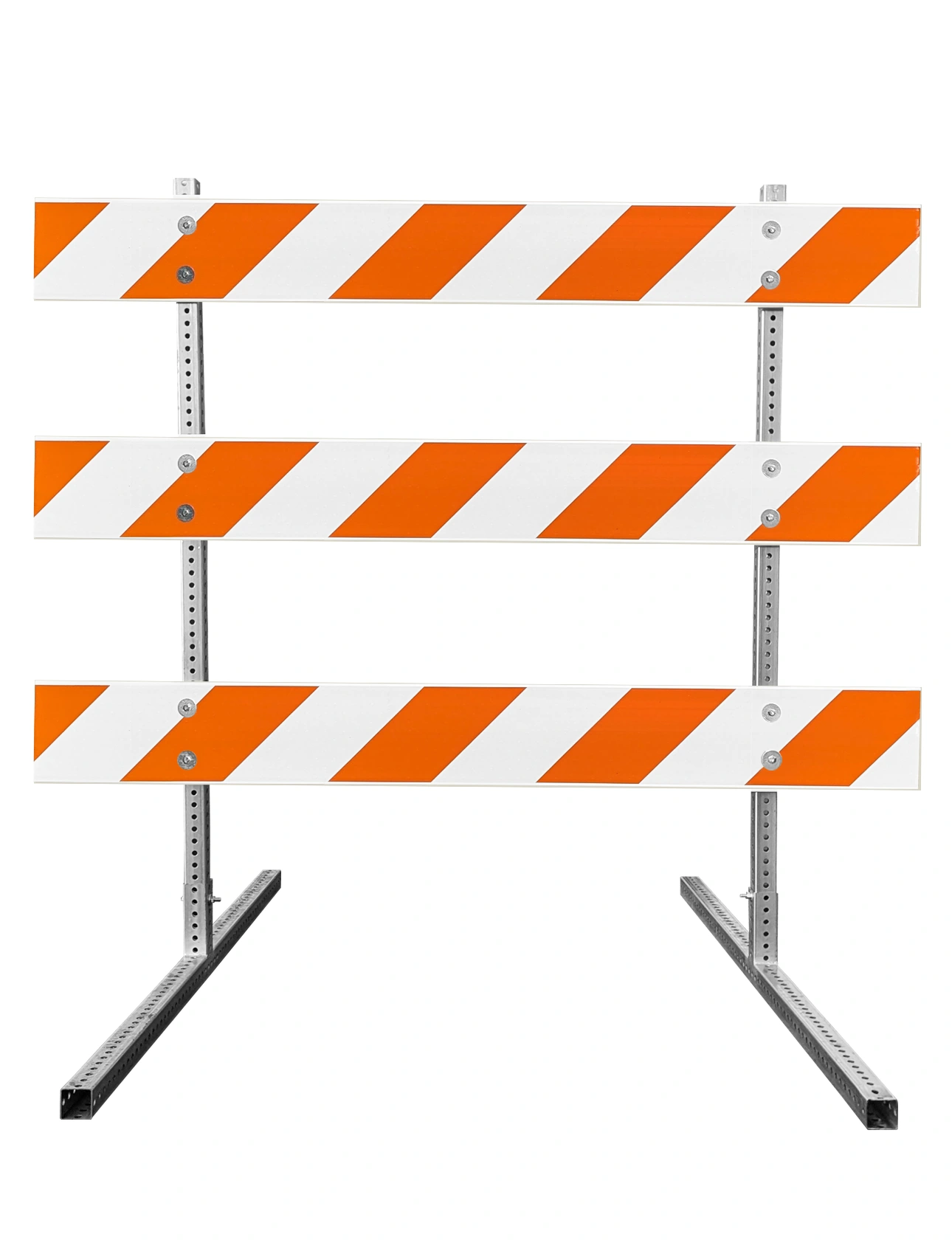 63\" Tall MUTCD Type III Barricade -Square Steel Sign Post Uprights, Square Steel Sign Post Feet \u0026 Three 6\u0027 Plastic Boards w/EG Sheeting On Both Sides Of Rails