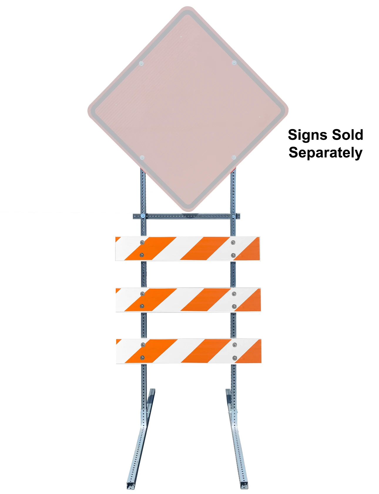 10\u0027 Tall, Type 3 Barricade Style Sign Holder with Three (3) 4\u0027 Double Sided Reflective Rails