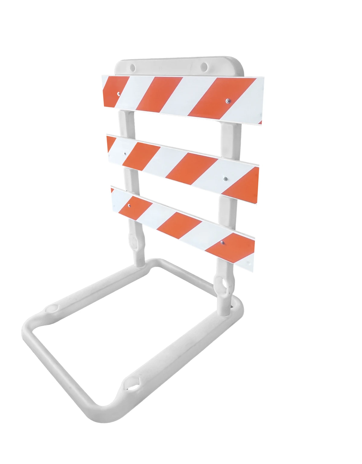 65\" Tall, Plastic, Type 3 Rail Holder with Three (3) 8\" x 4\u0027 Reflective Rails with Engineer Grade (EG) Reflective Orange \u0026 White Rails with Custom Lettering on One (1) Rail
