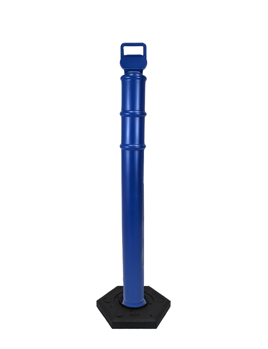Blue 45\" Cortina EZ Grab delineator tube with 12 lb rubber base with Full Color Graphic