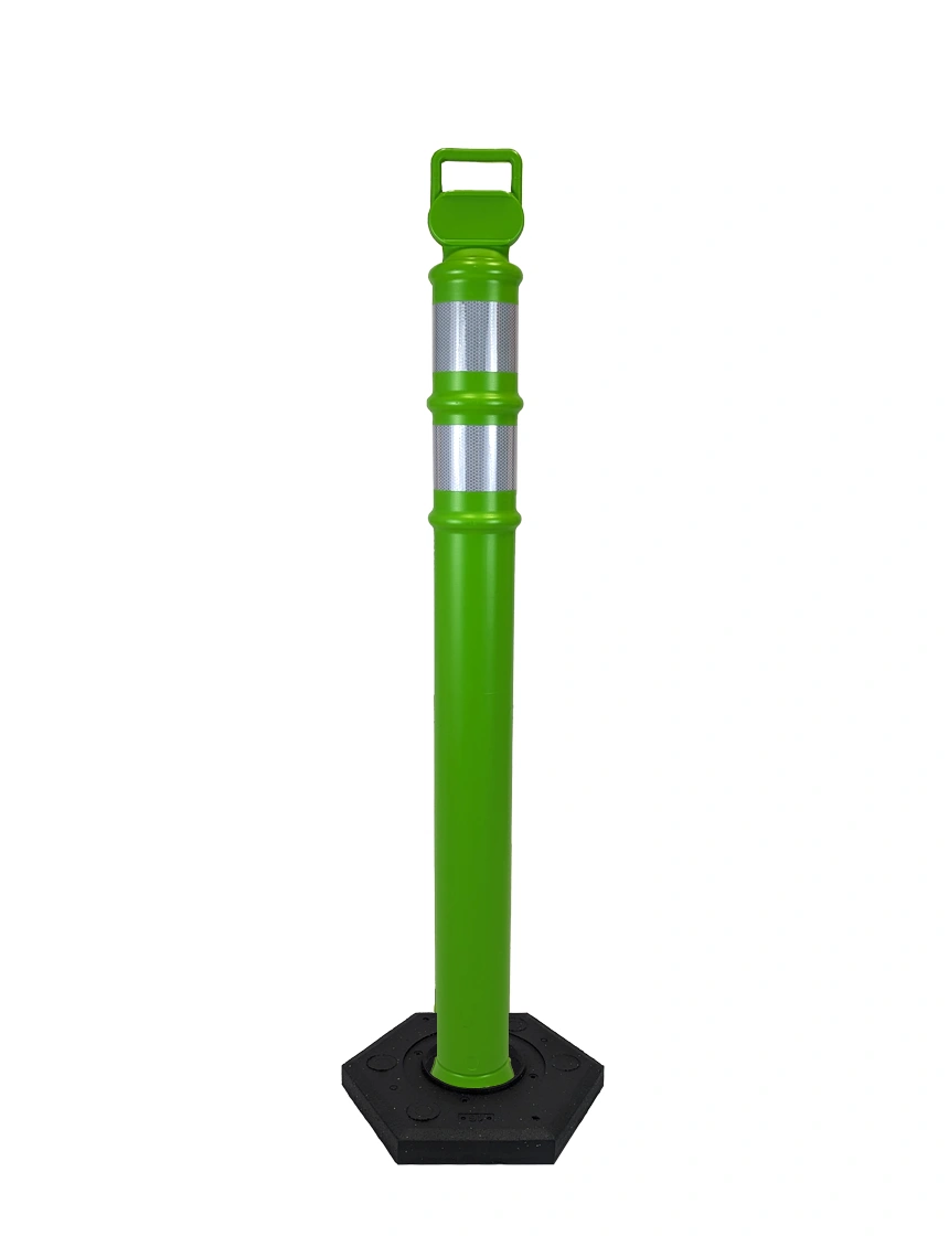Lime 45\" Cortina EZ Grab delineator tube with two 3\" reflective collars \u0026 18 lb rubber base