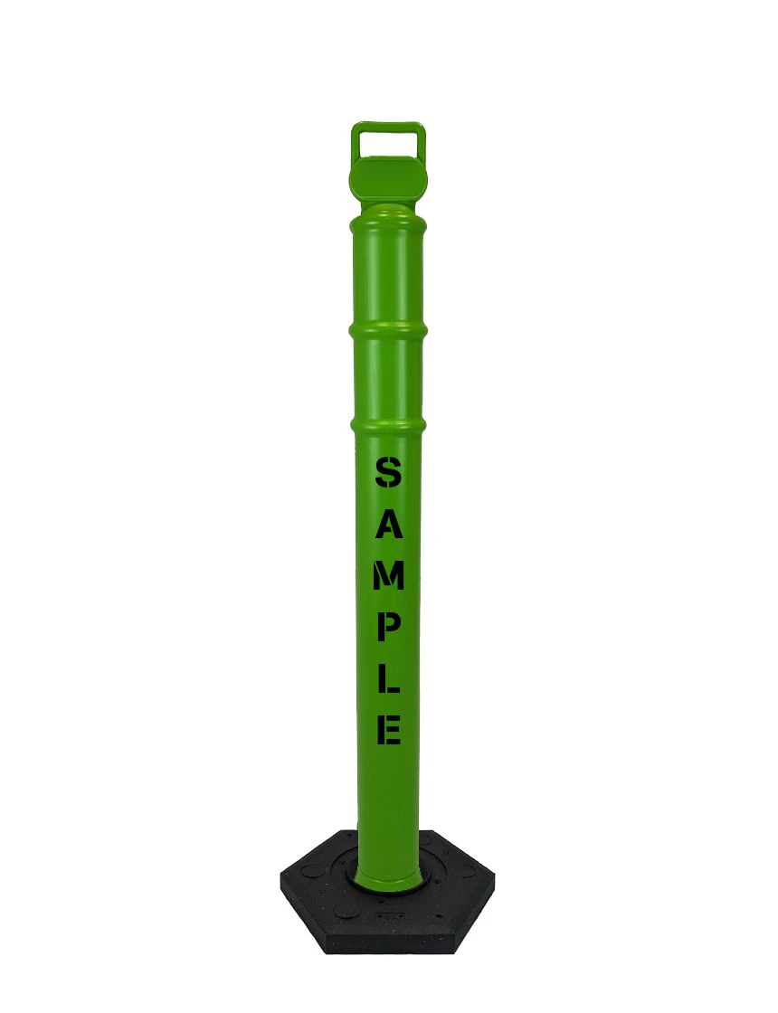 Lime 45\" Cortina EZ Grab delineator tube with 18 lb rubber base \u0026 2X custom lettering