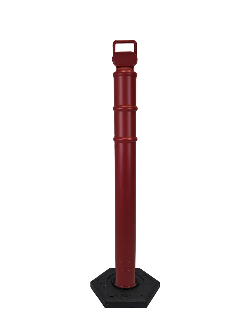Red 45\" Cortina EZ Grab delineator tube with 8 lb rubber base