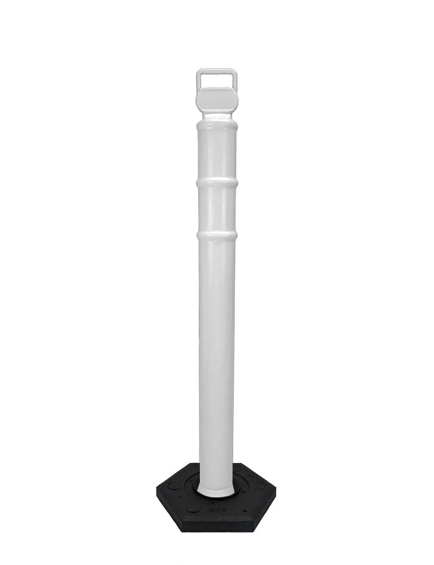 White 45\" Cortina EZ Grab delineator tube with 18 lb rubber base with Full Color Graphic
