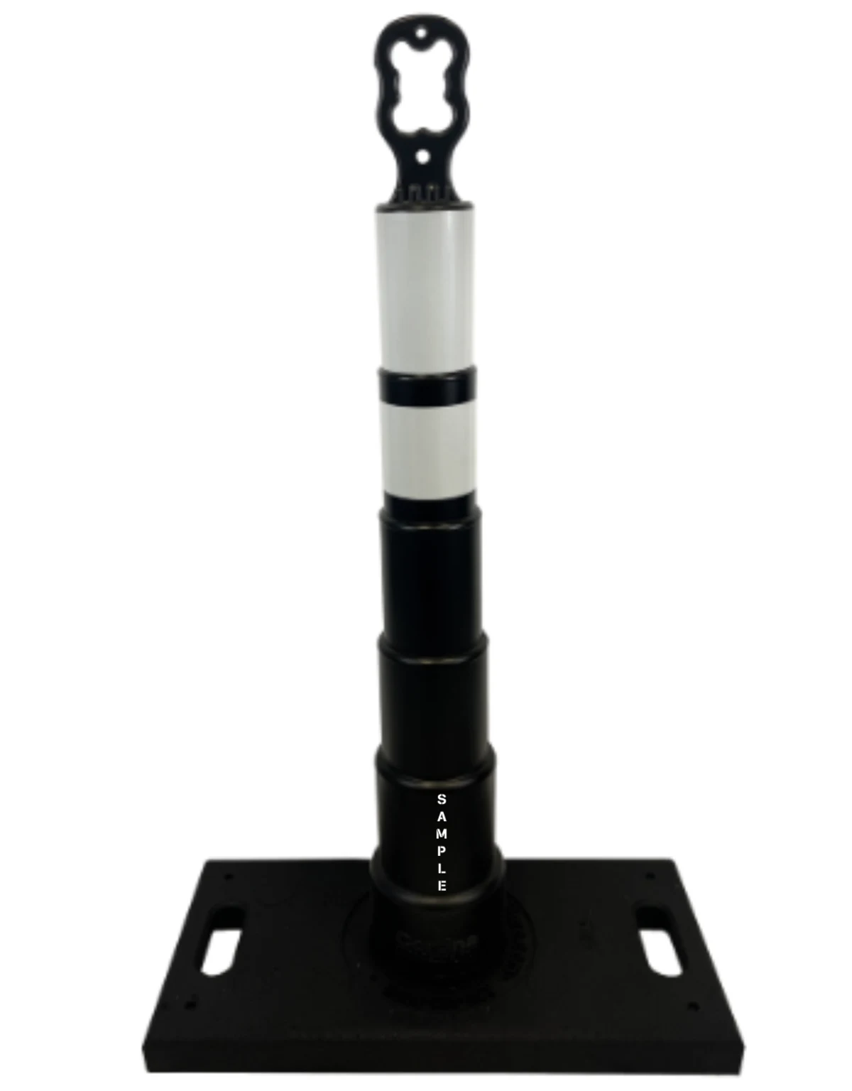 42 inch ez grab channelizer black  lettering single side  30 lbs heavy duty base  two engineer grade 6 inch 4 inch white