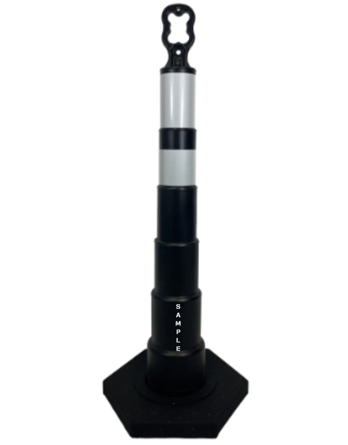 42 inch ez grab channelizer black 16 lbs base  lettering double sided  two engineer grade 6 inch 4 inch white