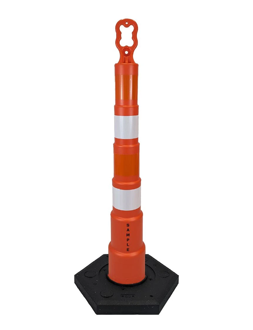 Orange 42 inch EZ-Grab channelizer orange with 16 lb base \u0026 four engineer grade reflective collars \u0026 2X custom lettering