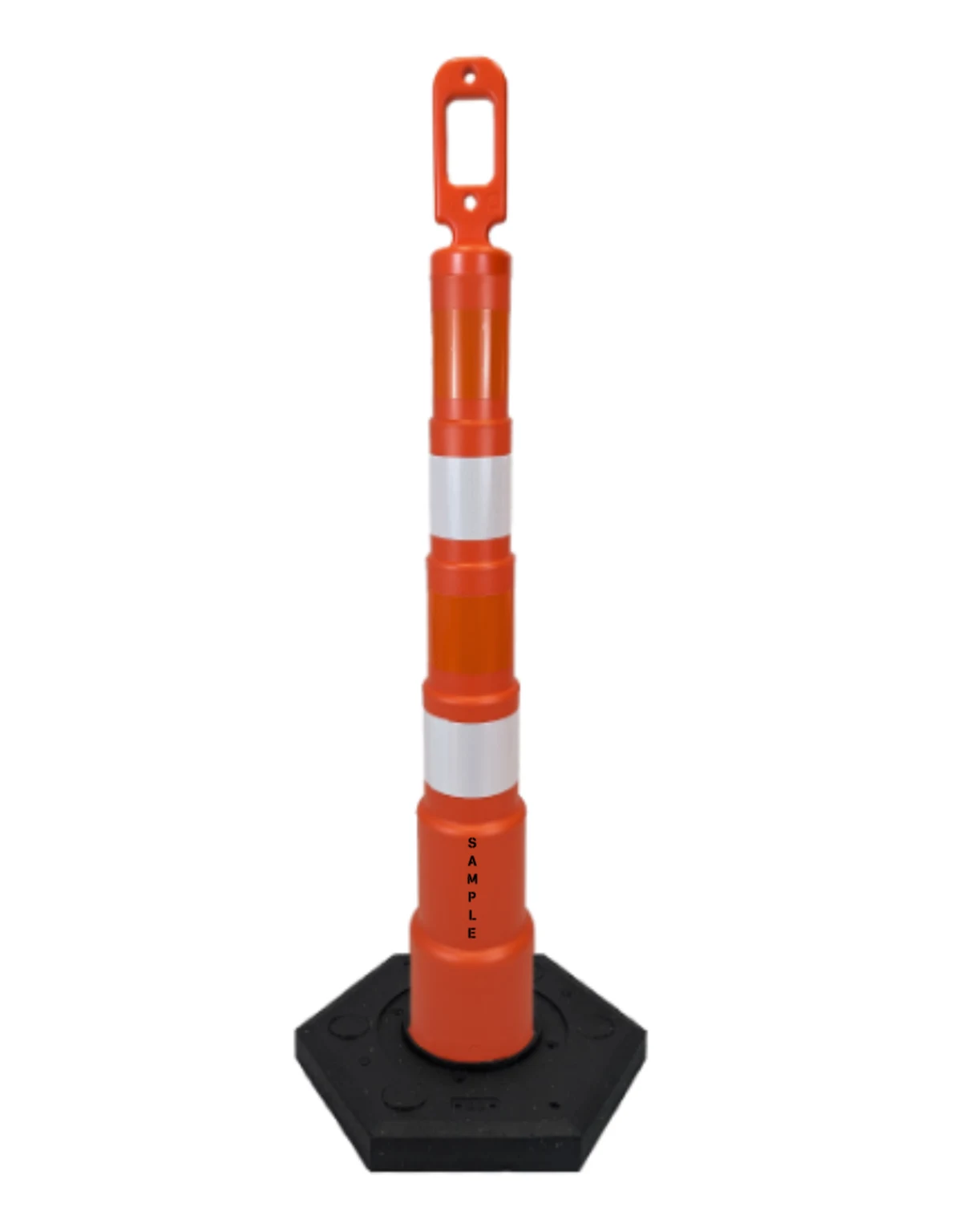 Cortina 42\" Grip-n-go Orange Channelizer with Four (4) High Intensity (HI) Reflective Collars (OWOW), 30 lb Rubber Base \u0026 Custom Lettering