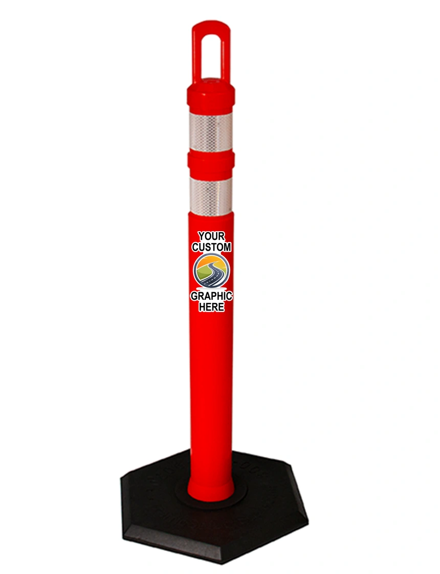 42\" Orange JBC Arch Top Tube w/ Two 3\" Reflective Collars \u0026 8lbs Base w/ Full Color Graphic on Both Sides