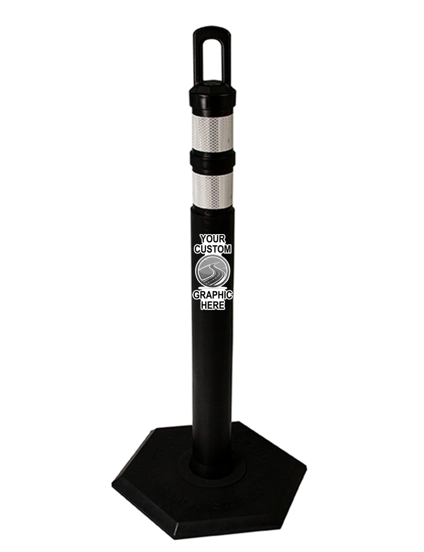 42\" Black JBC Arch Top Tube w/ Two 3\" Reflective Collars \u0026 8lbs Base w/ Single Color Graphic on Both Sides