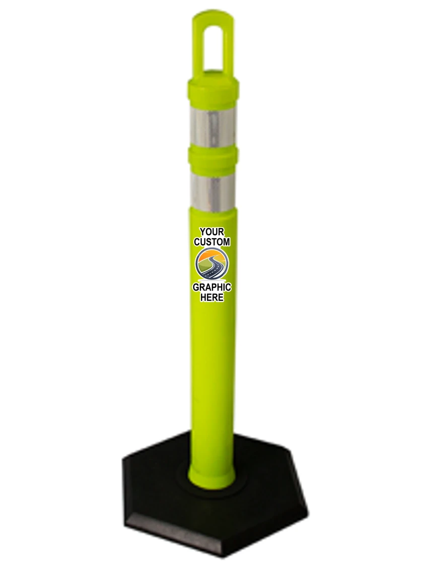 42\" Lime JBC Arch Top Tube w/ Two 3\" Reflective Collars \u0026 8lbs Base w/ Full Color Graphic