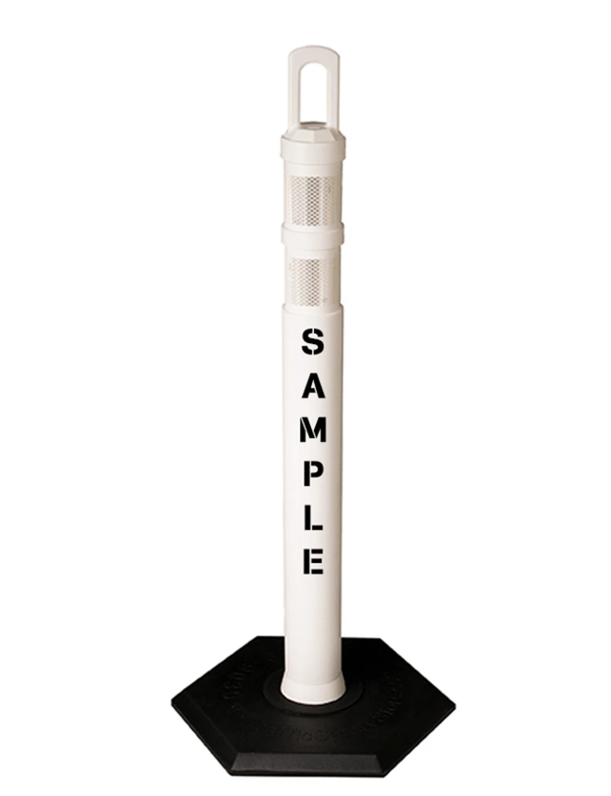 42\" White JBC Arch Top Tube, Two 3\" Reflective Collars, 8lbs Base \u0026 Double Sided Lettering