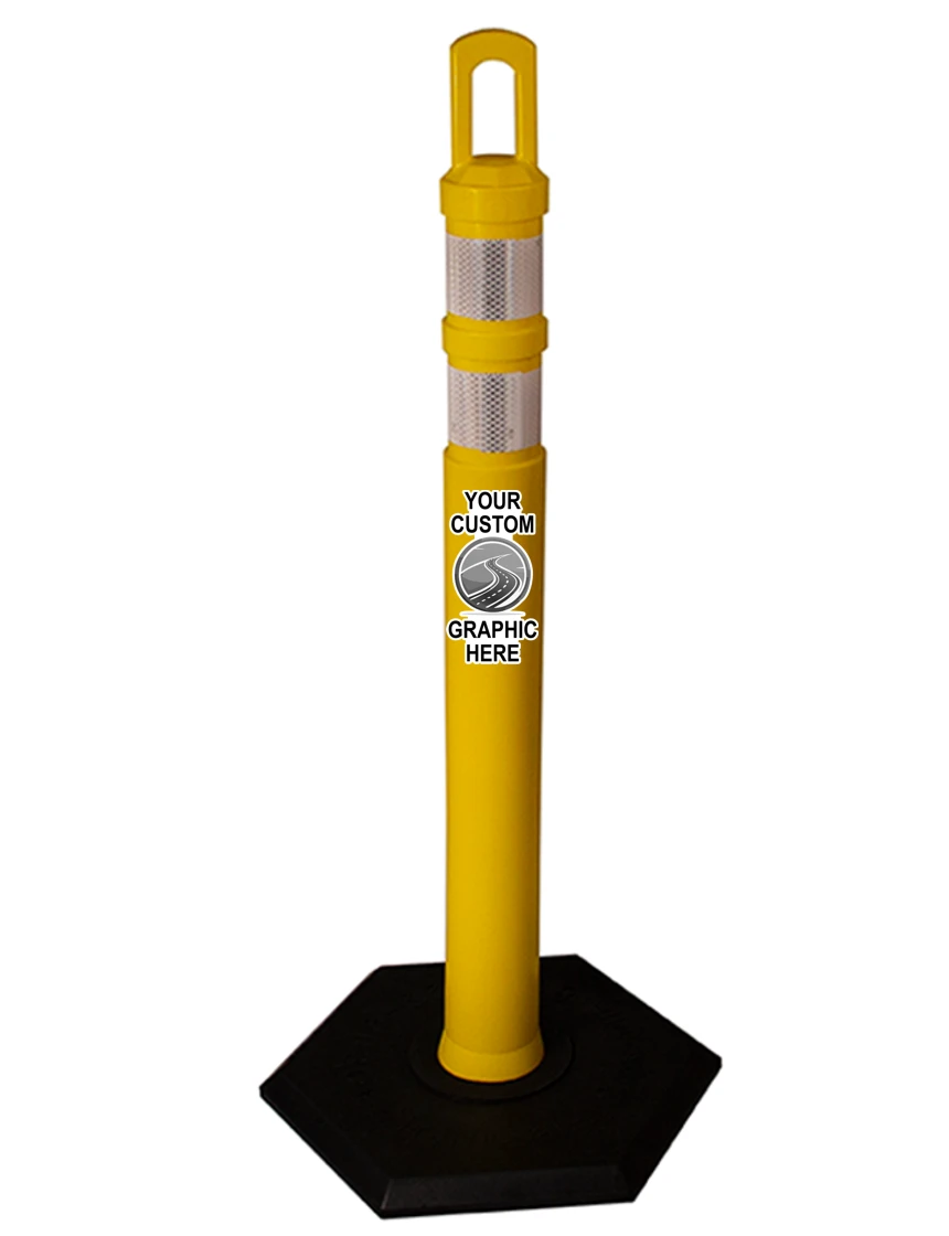 42\" Yellow JBC Arch Top Tube w/ Two 3\" Reflective Collars \u0026 18lbs Base w/ Single Color Graphic
