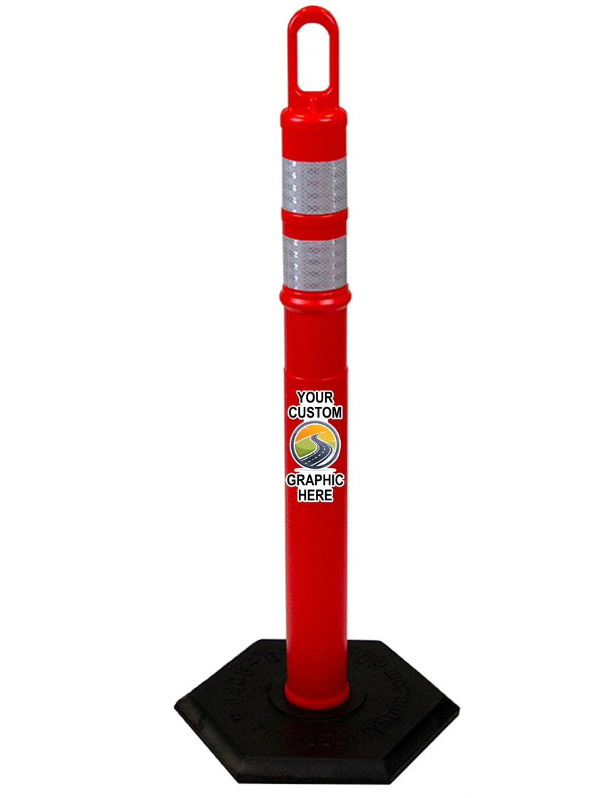 42\" Orange TrafFix Looper Tube w/ Two 3\" Reflective Collars \u0026 12 lbs Base w/ Full Color Graphic on Both Sides