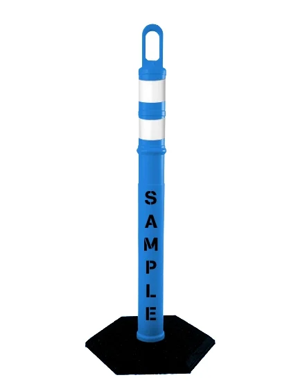 42\" BLUE Looper Tube with Two (2) 3\" Reflective Collars, Custom Stencil \u0026 12 lb Base