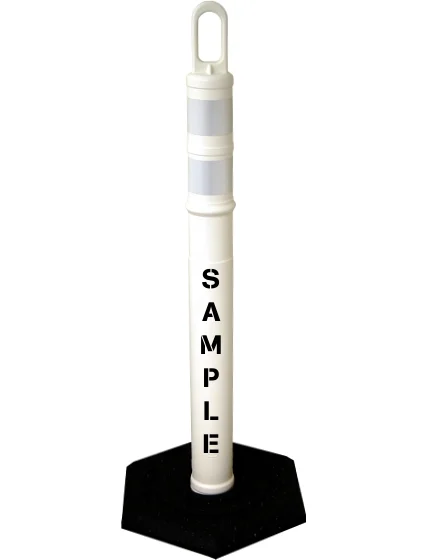 42\" WHITE Looper Tube, Two (2) 3\" Reflective Collars, 12 Lb Base \u0026 Double Sided (2X) Custom Stencil