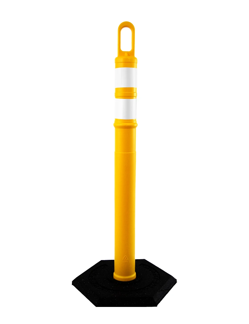42\" YELLOW Looper Tube with two (2) 3\" Reflective Collars and 8 lb Base