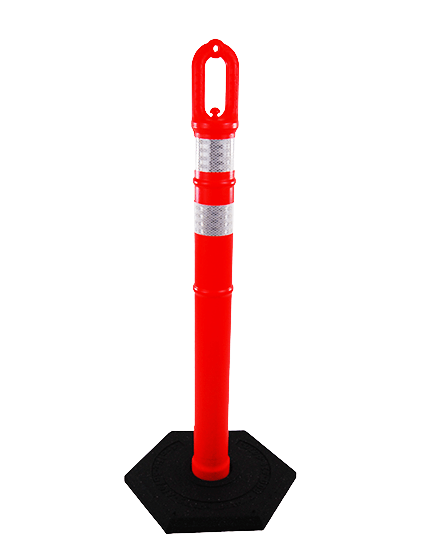 42\" ORANGE Ringtop Tube with two 3\" Reflective Collars and 12 Lb. Base