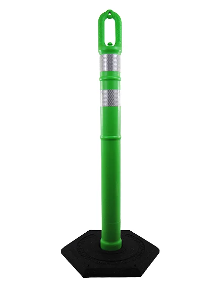 42\" GREEN Ringtop Tube with two (2) 3\" Reflective Collars and 12 Lb. Base