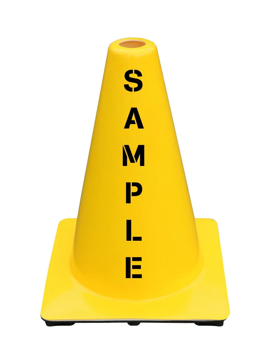 Yellow 12\" Traffic Cone w/ Double Sided Custom Lettering
