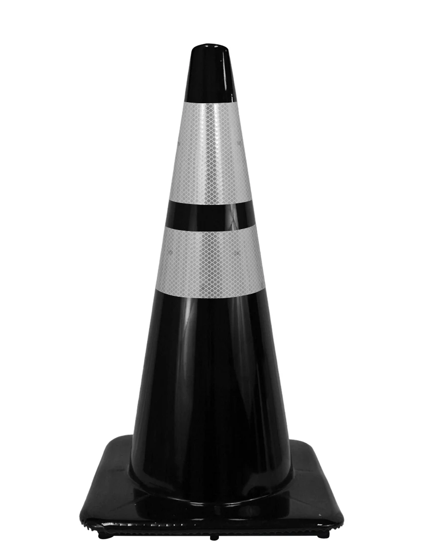 28\" Traffic Cones 7 lbs Black Two Reflective Collars