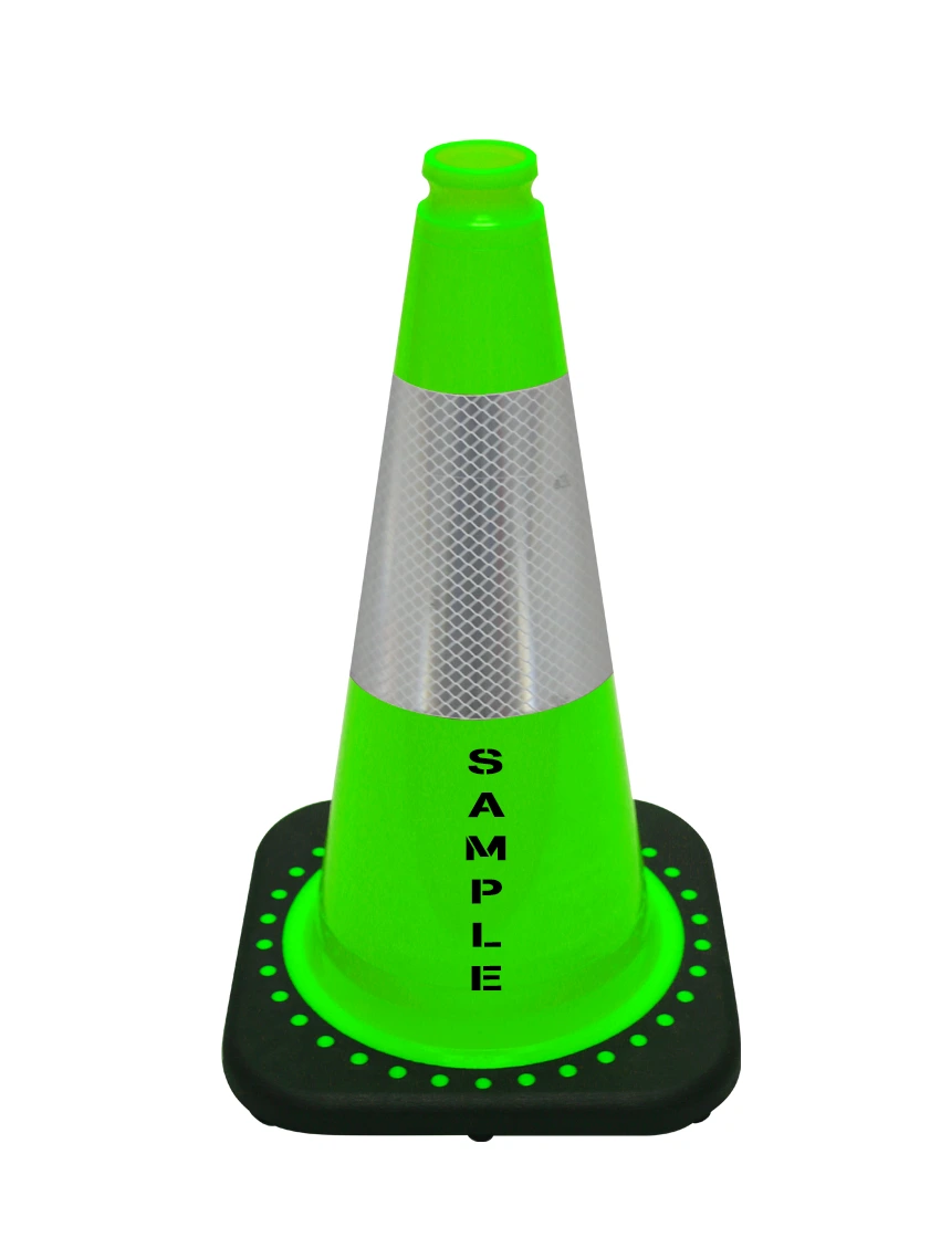 Lime 18\" JBC Black Base Traffic Cone w/ 6\" Reflective Collar \u0026 Double Sided Lettering