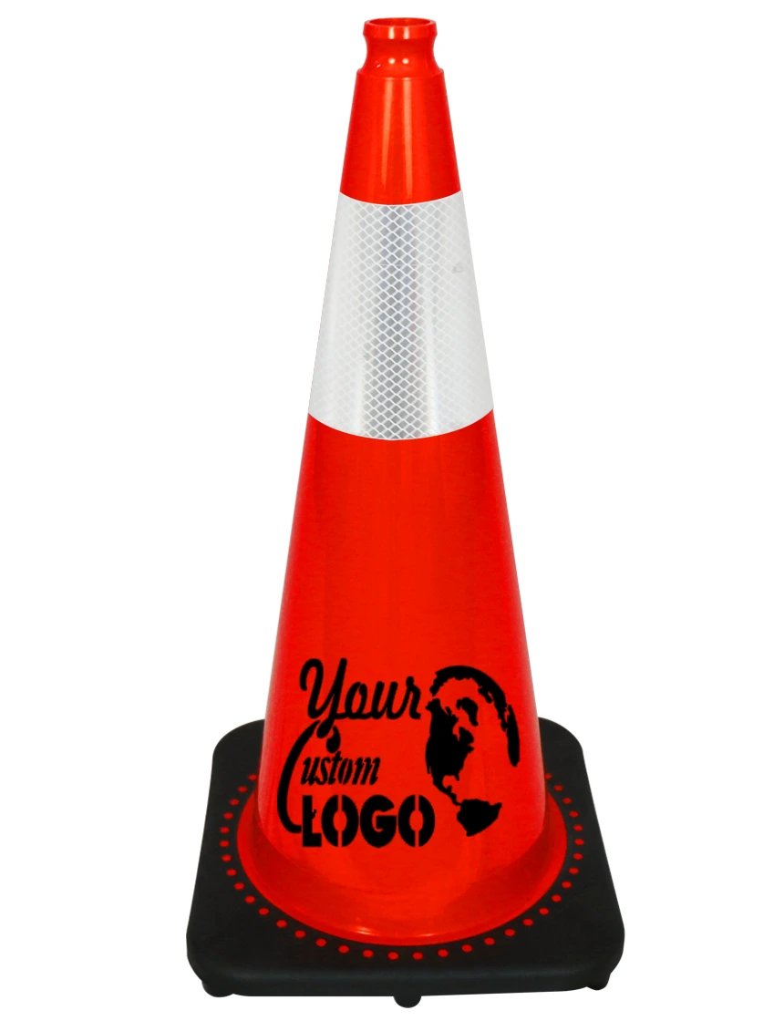 Orange 28\" 7 lbs JBC Black Base Traffic Cone w/ 6\" Reflective Collar w/ Single Color Graphic