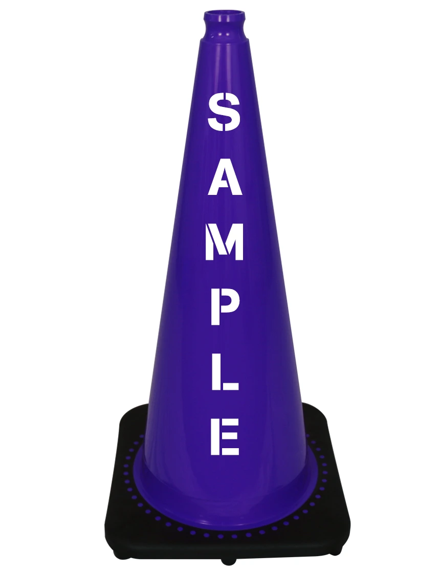Purple 28\" 7 lbs JBC Black Base Traffic Cone w/ Double Sided Lettering