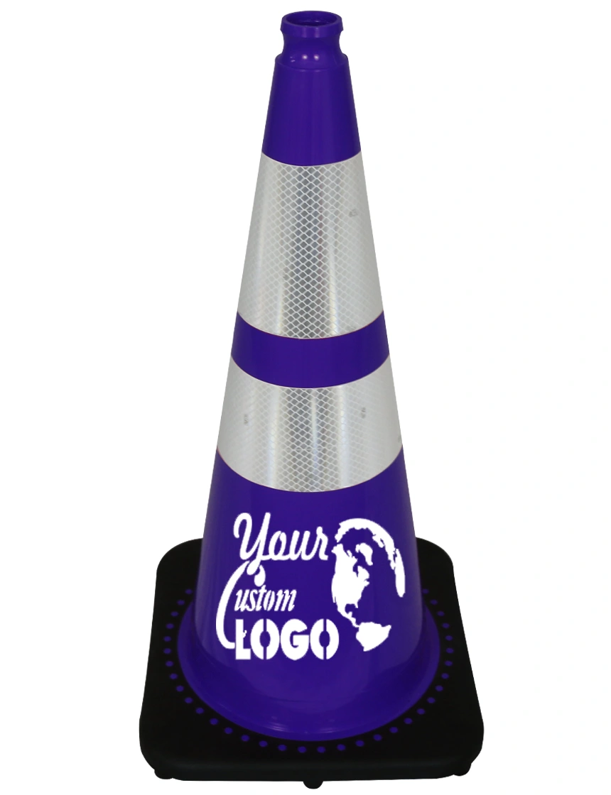 Purple 28\" Traffic Cone w/ 6\" \u0026 4\" Reflective Collars w/ Single Color Graphic