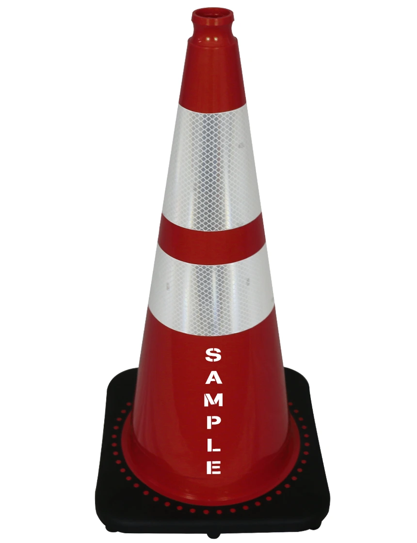 Red 28\" JBC Traffic Cone w/ 6\" \u0026 4\" Reflective Collars \u0026 Custom Lettering