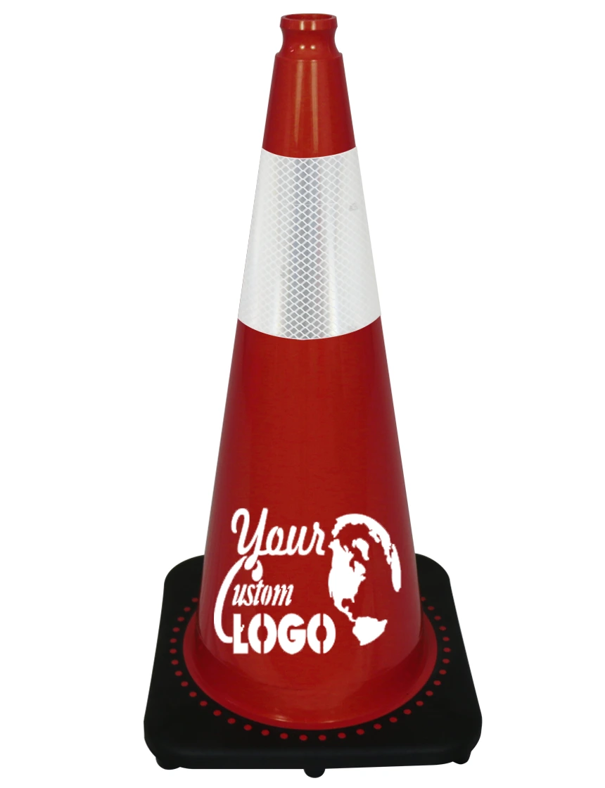 Red 28\" JBC Traffic Cone w/One 6\" Reflective Collar w/ Single Color Graphic